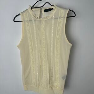 The‎ Limited Sleeveless Lace Detail Top Ruffle Neck Tank Blouse